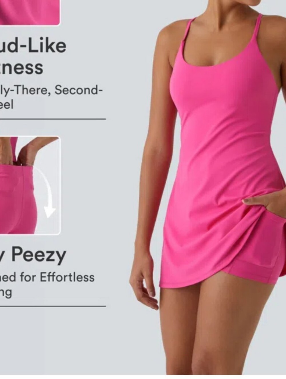 NWT HALARA Athleisure Hot Pink Slip Dress with Attached Shorts And Built In Bra